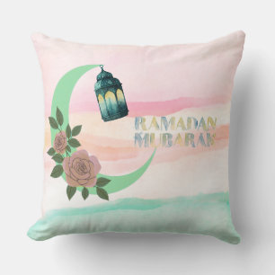 Waterverf Ramadan-ontwerp Lantaarn, Halve Maan Kussen