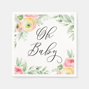Waterverf Ranunculus Flowers Spring Baby shower Servet