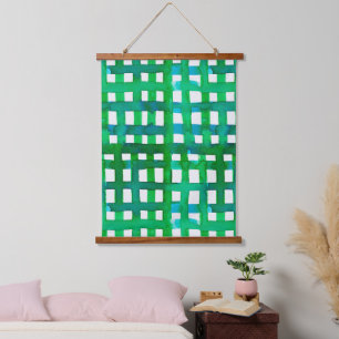 Waterverf raster - groen hangend wandkleed