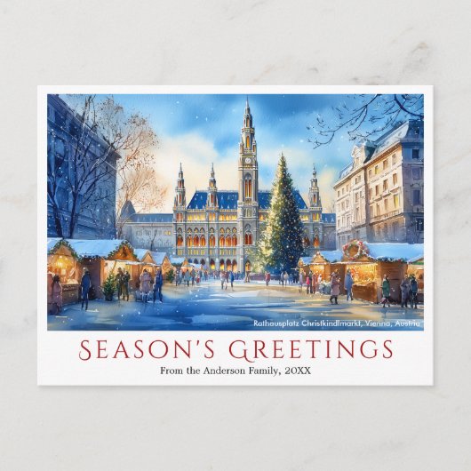 Waterverf Rathausplatz Vienna Oostenrijk Kerst Feestdagenkaart (Voorkant)