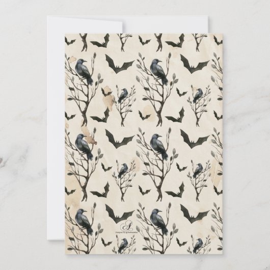 Waterverf Raven & Bats Halloween Party Kaart (Achterkant)