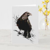 Waterverf Raven Bird Art Kaart (Gele Bloem)