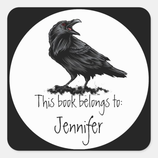 Waterverf Raven Bird Book Bord Vierkante Sticker (Voorkant)