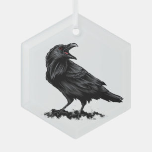 Waterverf Raven Birds Glass Ornament