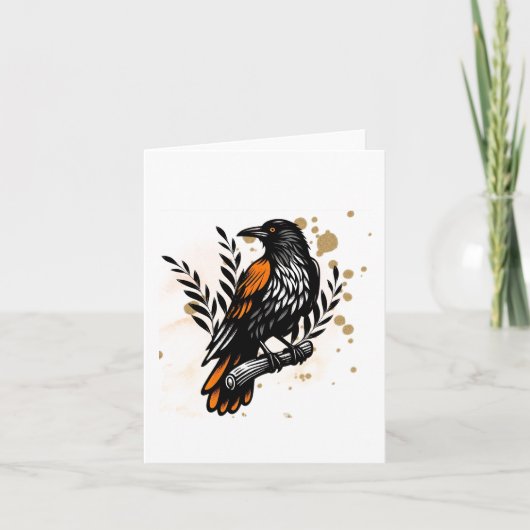 Waterverf Raven Blank Notitiekaartje (Voorkant)