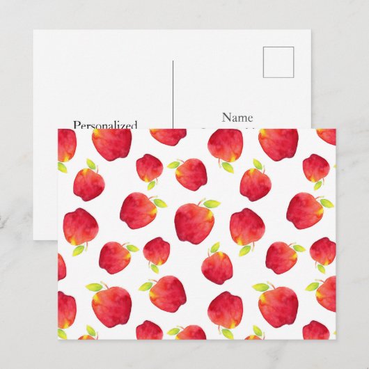 Waterverf Red Apple Pattern Briefkaart (Voorkant / Achterkant)