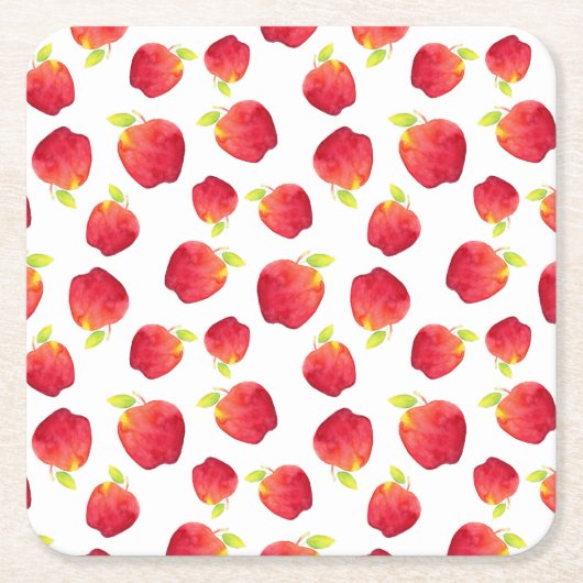 Waterverf Red Apple Pattern Vierkante Kartonnen Onderzetter (Voorkant)