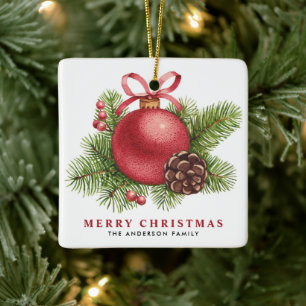 Waterverf Red Ball Bauble Vrolijk Kerstfeest Keramisch Ornament