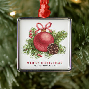 Waterverf Red Ball Bauble Vrolijk Kerstfeest Metalen Ornament