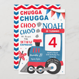 Waterverf Red Blue Train Verjaardagsuitnodiging Kaart