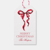Waterverf Red Bow Christmas Cadeaulabel (Voorkant)