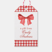 Waterverf Red Bow Gingham Cadeaulabel (Voorkant)