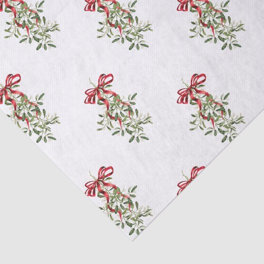 Waterverf Red Bow Mistletoe Christmas Tissuepapier (Detail)