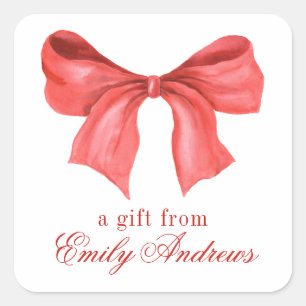 Waterverf Red Bow Vierkante Sticker