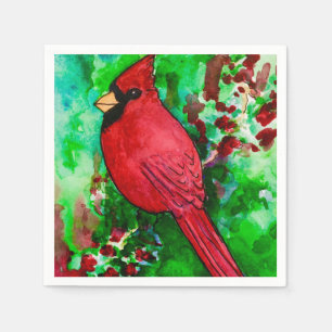 Waterverf "Red Cardinally Party Paper Napkins" Servet