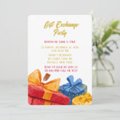 Waterverf Red en Golden Gift Exchange Party Kaart (Staand voorkant)