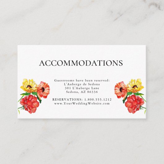 Waterverf Red Floral Guest Accommodations Informatiekaartje (Voorkant)