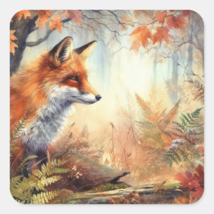 Waterverf Red Fox Herfst herfst kleur Natuur Vierkante Sticker