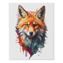 Waterverf Red Fox Splatter Portrait Splash Ink