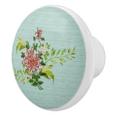 Waterverf Red Gerbera Daisy w / Greenery Keramische Knop (Rechts)