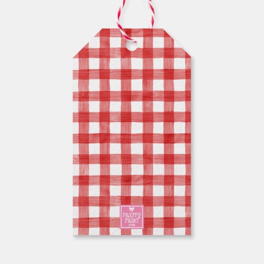 Waterverf Red Gingham Gumballs Valentijns Cadeaulabel (Achterkant)