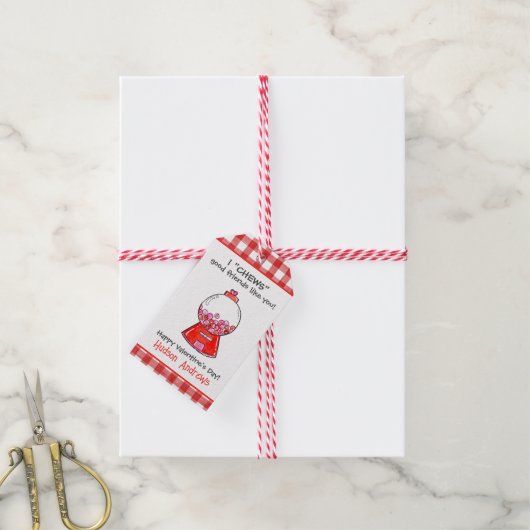 Waterverf Red Gingham Gumballs Valentijns Cadeaulabel (Met Touw)
