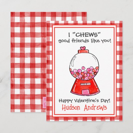 Waterverf Red Gingham Gumballs Valentijns Kaarten (Voorkant / Achterkant)