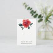 WATERVERF RED GREEN ROOS FLORAL EARRING DISPLAY VISITEKAARTJE (Staand voorkant)