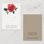 WATERVERF RED GREEN ROOS FLORAL EARRING DISPLAY VISITEKAARTJE (Voorkant / Achterkant)