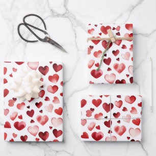 Waterverf Red Hearts Valentijnsdag Inpakpapier Vel
