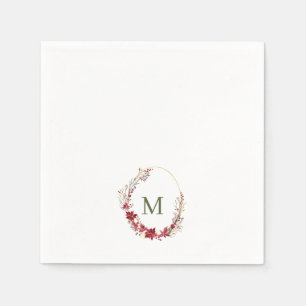 Waterverf Red Kerstmis Wreater Monogram Napkins Servet