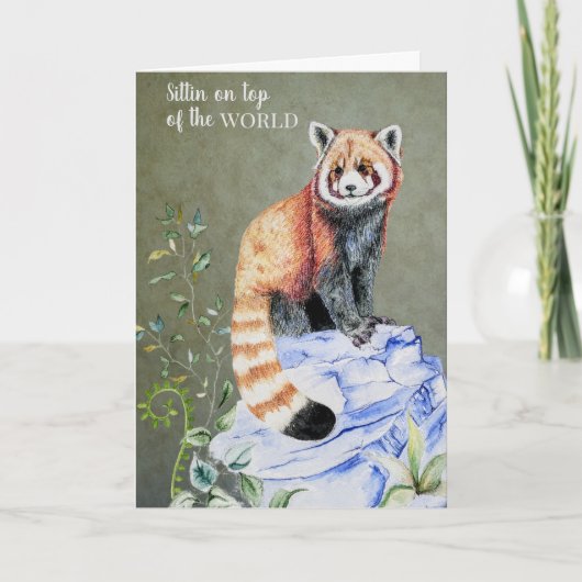 Waterverf Red Panda Sage Gold Afstuderen Kaart (Voorkant)