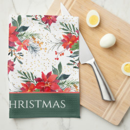 Waterverf Red Poinsettia Bouquet kerst Theedoek