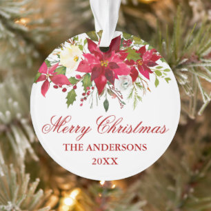 Waterverf Red Poinsettia Floral gepersonaliseerd Ornament