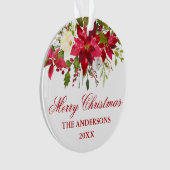 Waterverf Red Poinsettia Floral gepersonaliseerd Ornament (voorkant)