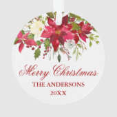 Waterverf Red Poinsettia Floral gepersonaliseerd Ornament (achterkant)