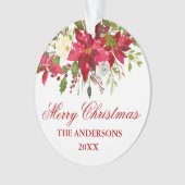 Waterverf Red Poinsettia Floral gepersonaliseerd Ornament (voorkant)
