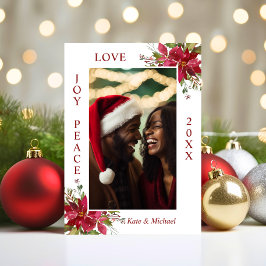 Waterverf Red Poinsettia JOY PEACE LOVE | FOTO Feestdagenkaart