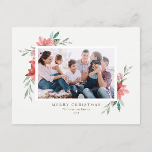  Waterverf Red Poinsettia kerstfoto Feestdagenkaart