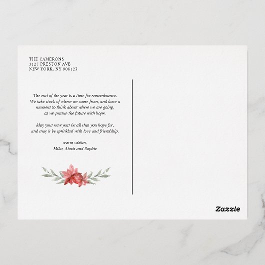 Waterverf Red Poinsettia kerstfoto Folie Feestdagen Briefkaart (Achterkant)