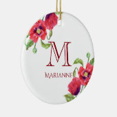 Waterverf Red Poppies Floral Art Monogram Keramisch Ornament (Rechts)