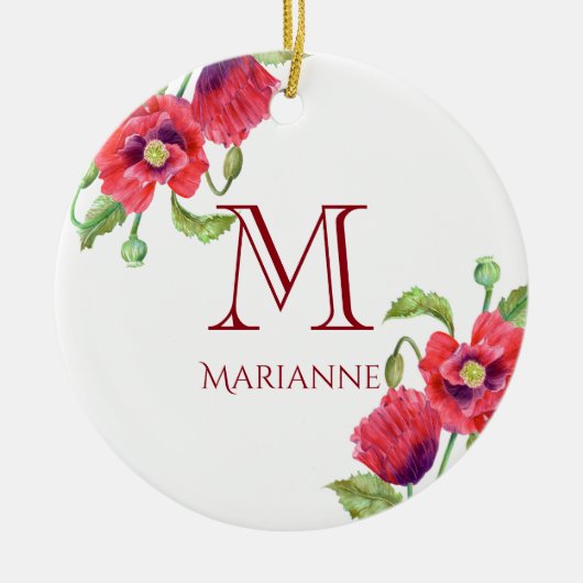 Waterverf Red Poppies Floral Art Monogram Keramisch Ornament (Voorkant)