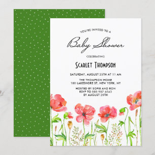 Waterverf Red Poppies Garden Baby shower Kaart