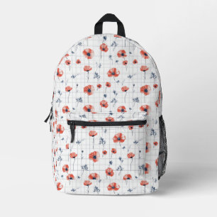 Waterverf Red Poppies Patroon op wit Bedrukte Rugzak