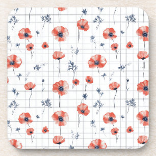 Waterverf Red Poppies Patroon op wit Bier Onderzetter