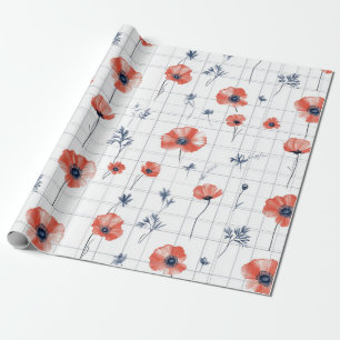 Waterverf Red Poppies Patroon op wit Cadeaupapier