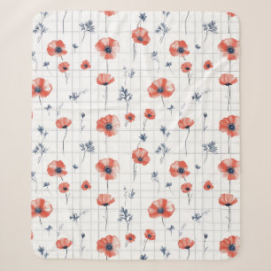 Waterverf Red Poppies Patroon op wit Sherpa Deken