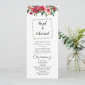 Waterverf Red Rose Floral bruiloft programma (Staand voorkant)