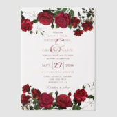 Waterverf Red Roses bruiloft overlay bruiloft Vellum Uitnodigingen (Voorkant)