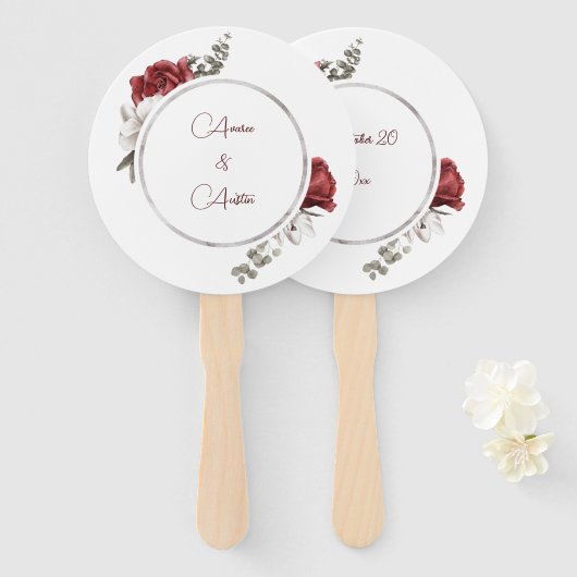 Waterverf Red Roses Wedding Hand Fan Handwaaier (Voorkant en achterkant)